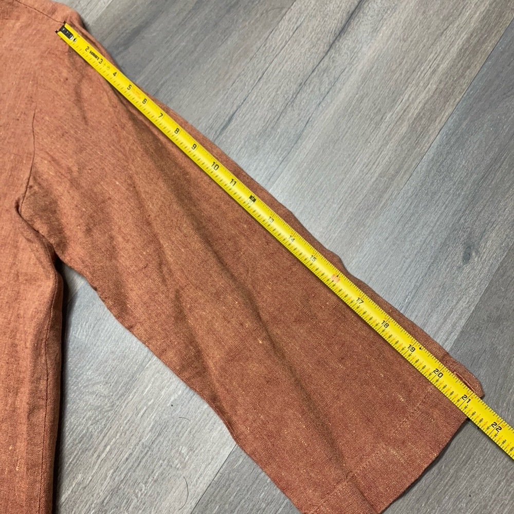 Flax Shirt Women's Orange 100% Linen Button Tunic Minimalist Lagenlook - Size M - Picture 10 of 16